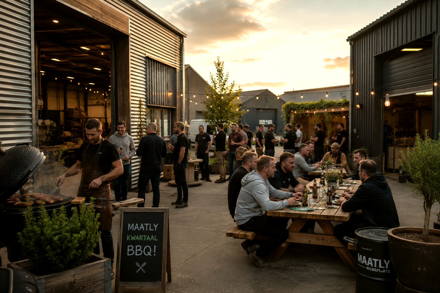 Maatly-makers tijdens een gezamenlijke BBQ bij de werkplaats